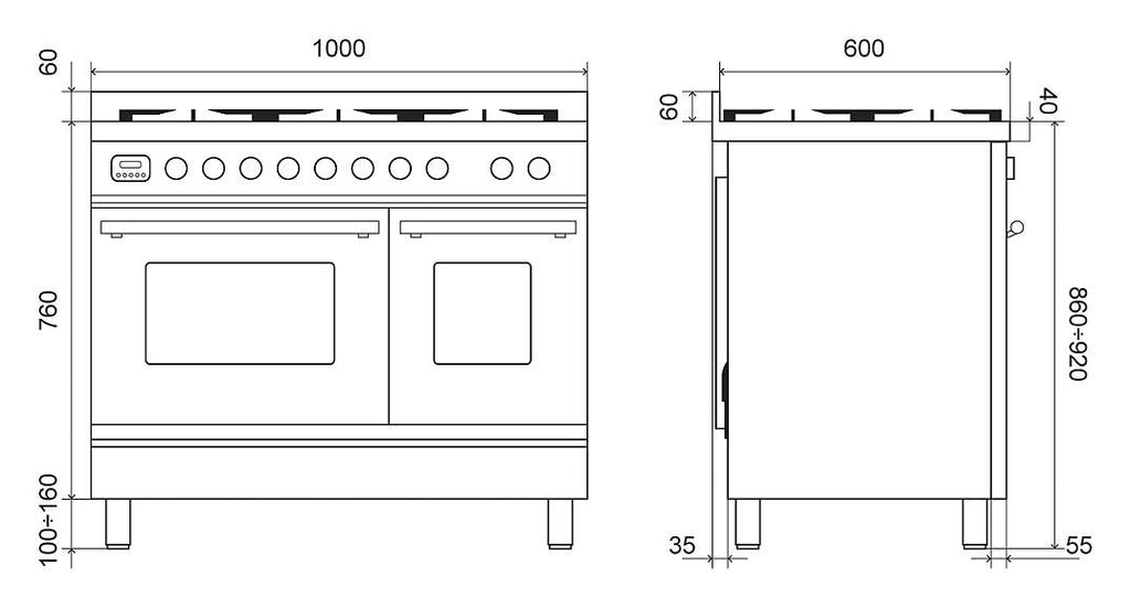 ILVE PD10W Professional Plus Cucina da accosto cm 100 configurabile - inox o colorato - doppio forno