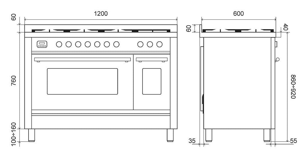 ILVE P12W Professional Plus Cucina da accosto cm 120 configurabile - inox o colorato