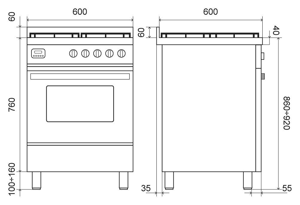 ILVE L06 Pro Line Cucina da accosto cm 60 configurabile - inox o colorato