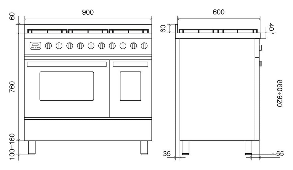 ILVE LD09 Pro Line Cucina da accosto cm 90 configurabile - inox o colorato
