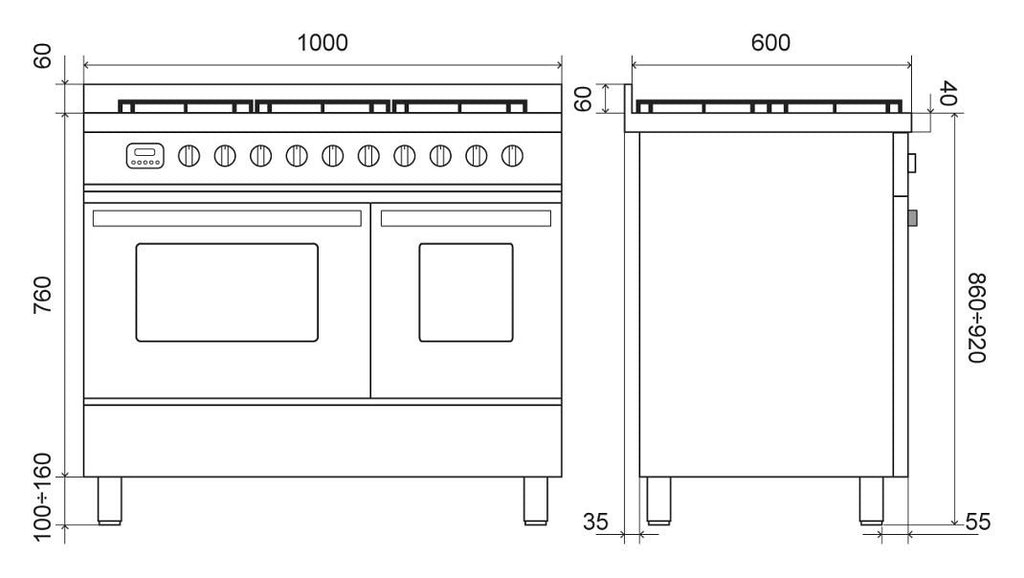 ILVE LD10 Pro Line Cucina da accosto cm 100 configurabile - inox o colorato