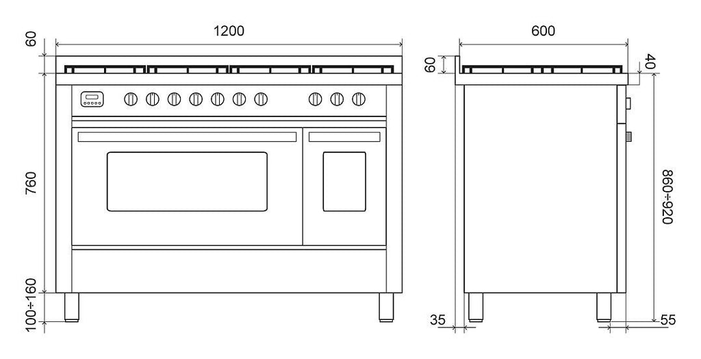 ILVE L12 Pro Line Cucina da accosto cm 120 configurabile - inox o colorato