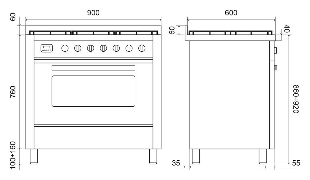 ILVE L09-MGD Pro Line Cucina da accosto cm 90 configurabile