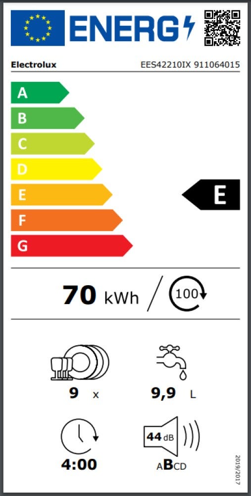 Electrolux EES42210IX Lavastoviglie integrata parziale cm 45 - 9 coperti - frontalino inox
