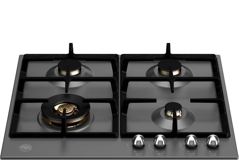 Bertazzoni P604LHERNE Heritage Piano cottura a gas 60 cm, 4 fuochi, bruciatore Wok 4 kW, griglie in ghisa, nero opaco