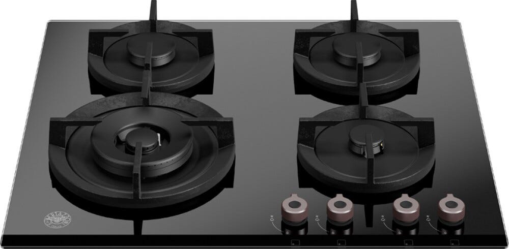 Bertazzoni P604LPROGNE Professional Piano cottura a gas 60 cm, 4 fuochi, bruciatore Wok 4 kW, vetro temperato nero