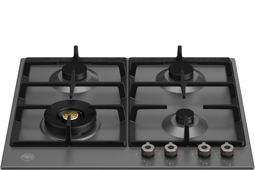 Bertazzoni P604LPRONE Professional Piano cottura a gas 60 cm, 4 fuochi, bruciatore Wok 4 kW, nero opaco