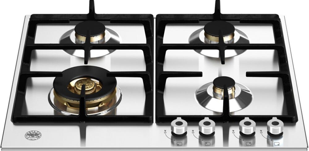 Bertazzoni P604LPROX Professional Piano cottura a gas 60 cm, 4 fuochi, bruciatore Wok 4 kW, inox
