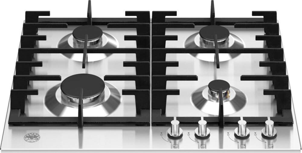 Bertazzoni P604MODX Modern Piano cottura a gas 60 cm, 4 fuochi in ottone, bruciatore Wok 4 kW, inox