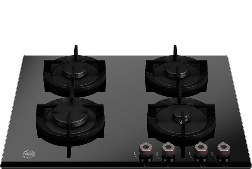 Bertazzoni P604PROGNE Professional Piano cottura a gas 60 cm, 4 fuochi, vetro temperato, bruciatore wok 4 kW, vetro nero