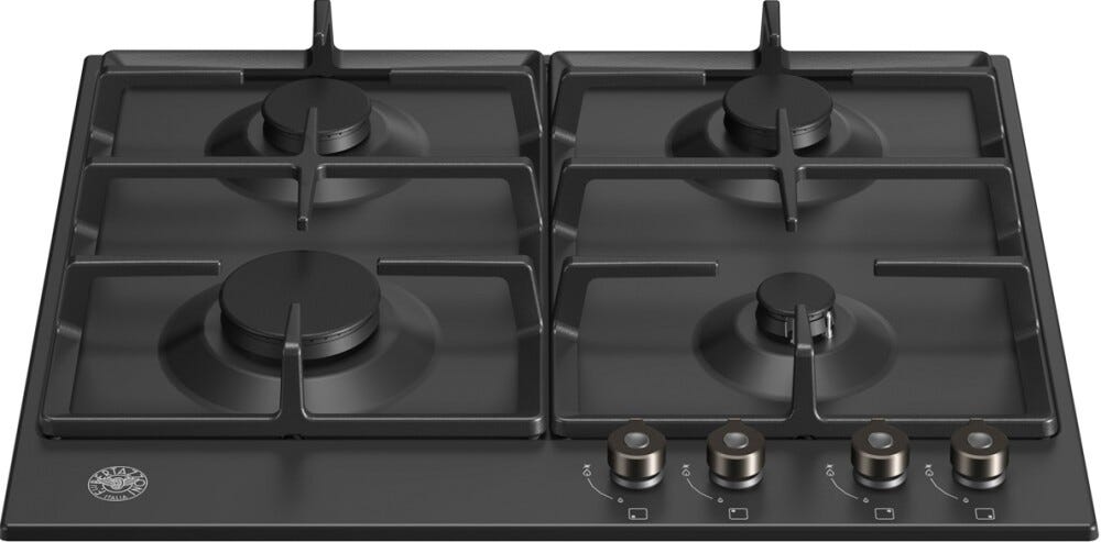Bertazzoni P604PRONE Professional Piano cottura a gas 60 cm, 4 fuochi, acciaio inossidabile, bruciatori in ottone, nero opaco