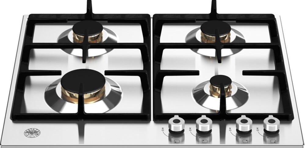 Bertazzoni P604PROX Professional Piano cottura a gas 60 cm, 4 fuochi, bruciatori in ottone, inox