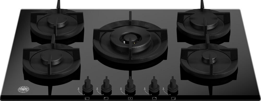 Bertazzoni P755CMODGNE Modern Piano cottura a gas 5 fuochi, wok 4 kW, vetro temperato nero