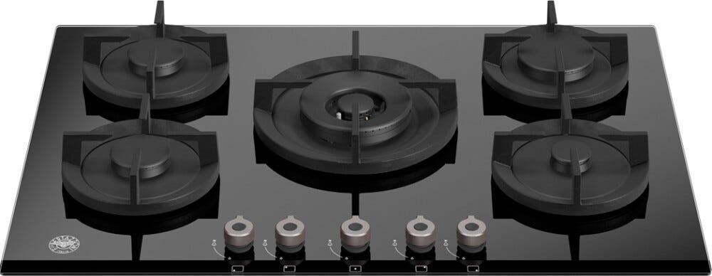 Bertazzoni P755CPROGNE Professional Piano cottura a gas 75 cm – 5 fuochi, wok 4 kW, vetro temperato nero