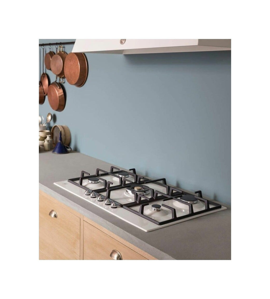 Bertazzoni P905CHERAX Heritage Piano cottura a gas 90 cm – 5 fuochi, doppio wok 5 kW, acciaio smaltato avorio / inox