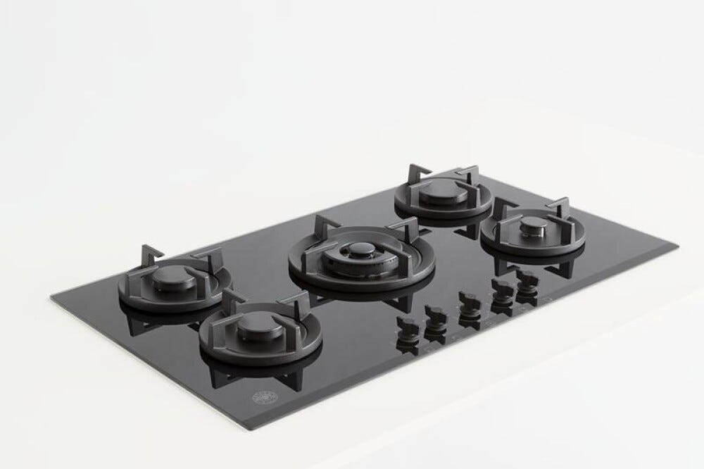 Bertazzoni P905CMODGNE Modern Piano cottura a gas 90 cm, 5 fuochi, doppio bruciatore wok 5 kW, vetro temperato nero