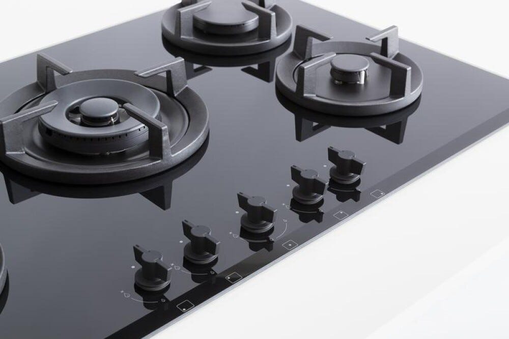 Bertazzoni P905CMODGNE Modern Piano cottura a gas 90 cm, 5 fuochi, doppio bruciatore wok 5 kW, vetro temperato nero