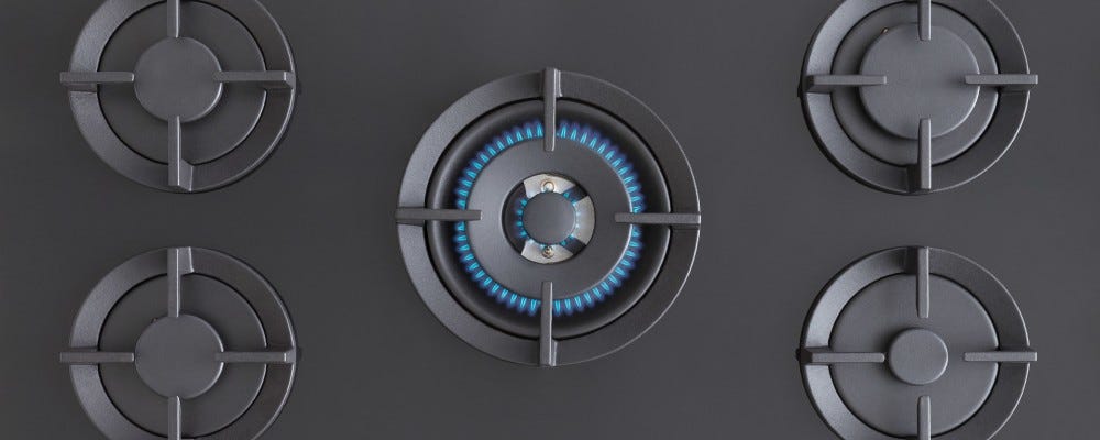 Bertazzoni P905CPROGNE Professional Piano cottura a gas 90 cm, 5 fuochi, doppio bruciatore wok laterale 5 kW, vetro temperato nero