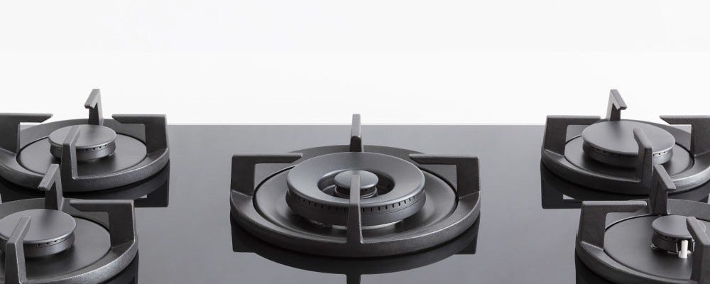 Bertazzoni P905CPROGNE Professional Piano cottura a gas 90 cm, 5 fuochi, doppio bruciatore wok laterale 5 kW, vetro temperato nero