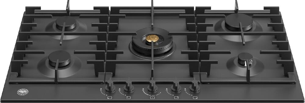 Bertazzoni P905CMODNE Modern Piano cottura a gas 90 cm, 5 fuochi, anello wok centrale 5 kW, nero opaco