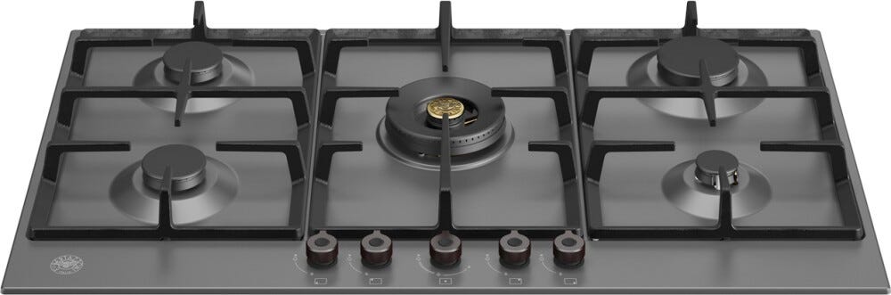 Bertazzoni P905CPRONE Professional Piano cottura a gas 90 cm, 5 fuochi, doppio bruciatore wok centrale 5 kW, nero opaco