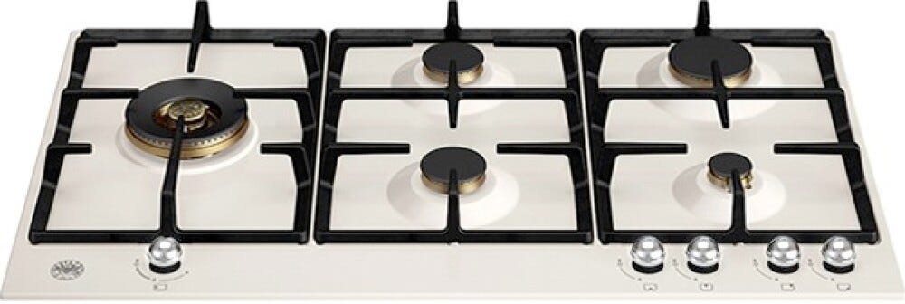 Bertazzoni P905LHERAX Heritage Piano cottura a gas 90 cm, 5 fuochi, bruciatore wok centrale 5 kW, avorio / inox