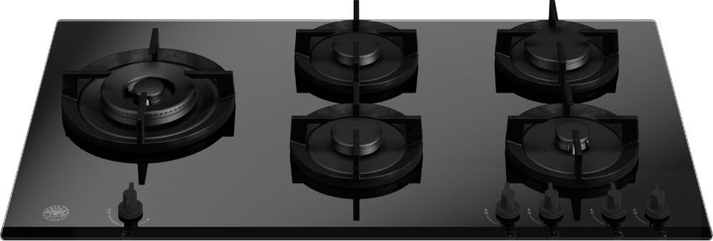 Bertazzoni P905LMODGNE Modern Piano cottura a gas 90 cm, 5 fuochi, dual wok laterale 5 kW, vetro temperato nero