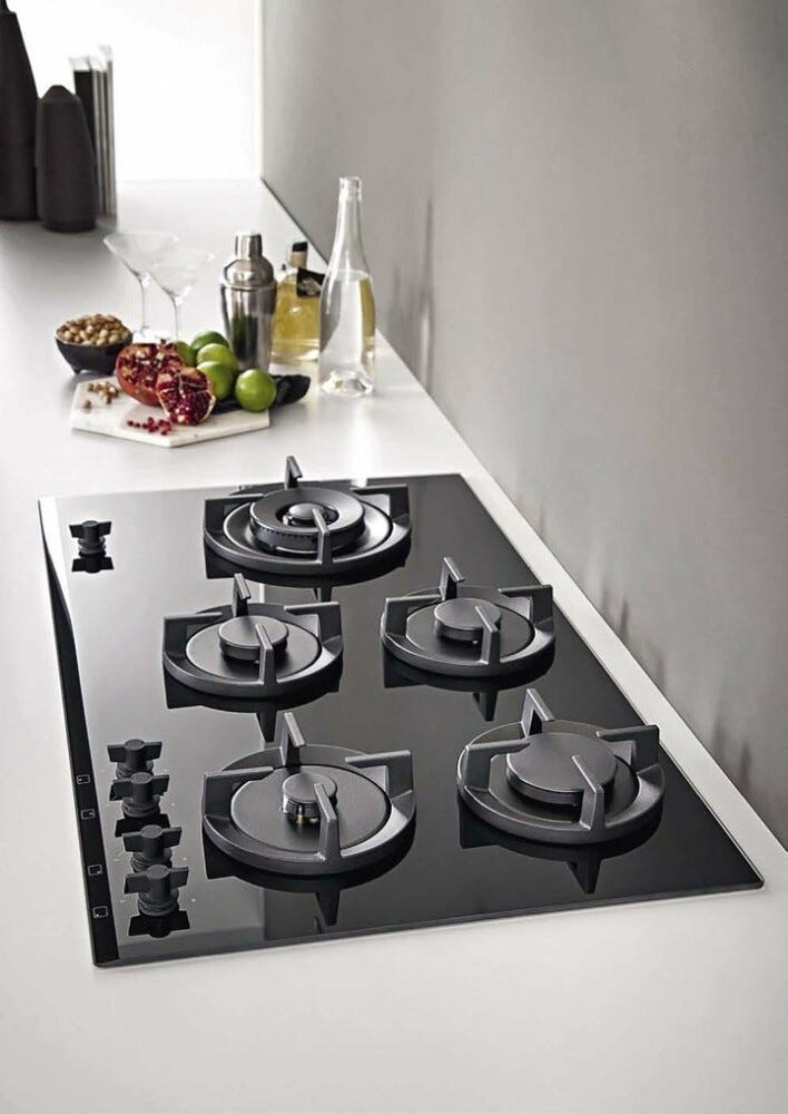 Bertazzoni P905LMODGNE Modern Piano cottura a gas 90 cm, 5 fuochi, dual wok laterale 5 kW, vetro temperato nero