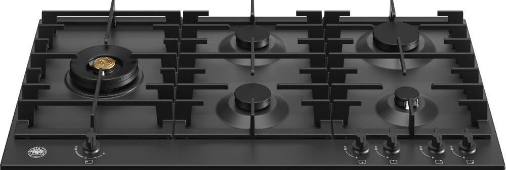Bertazzoni P905LMODNE Modern Piano cottura a gas 90 cm, 5 fuochi, dual wok laterale 5 kW, nero opaco