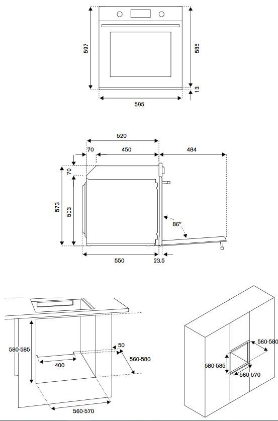 Bertazzoni F6011PROVPTN Professional Forno elettrico 60 cm, 76 L, vapore totale, pirolitico, carbonio