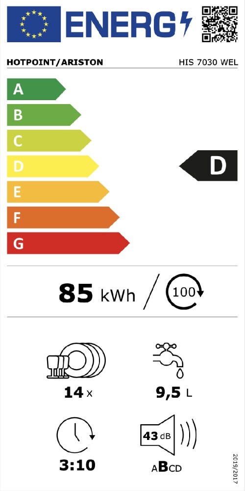 Hotpoint Ariston HIS 7030 WEL Lavastoviglie integrata totale cm. 60 - 14 coperti - cerniere sliding