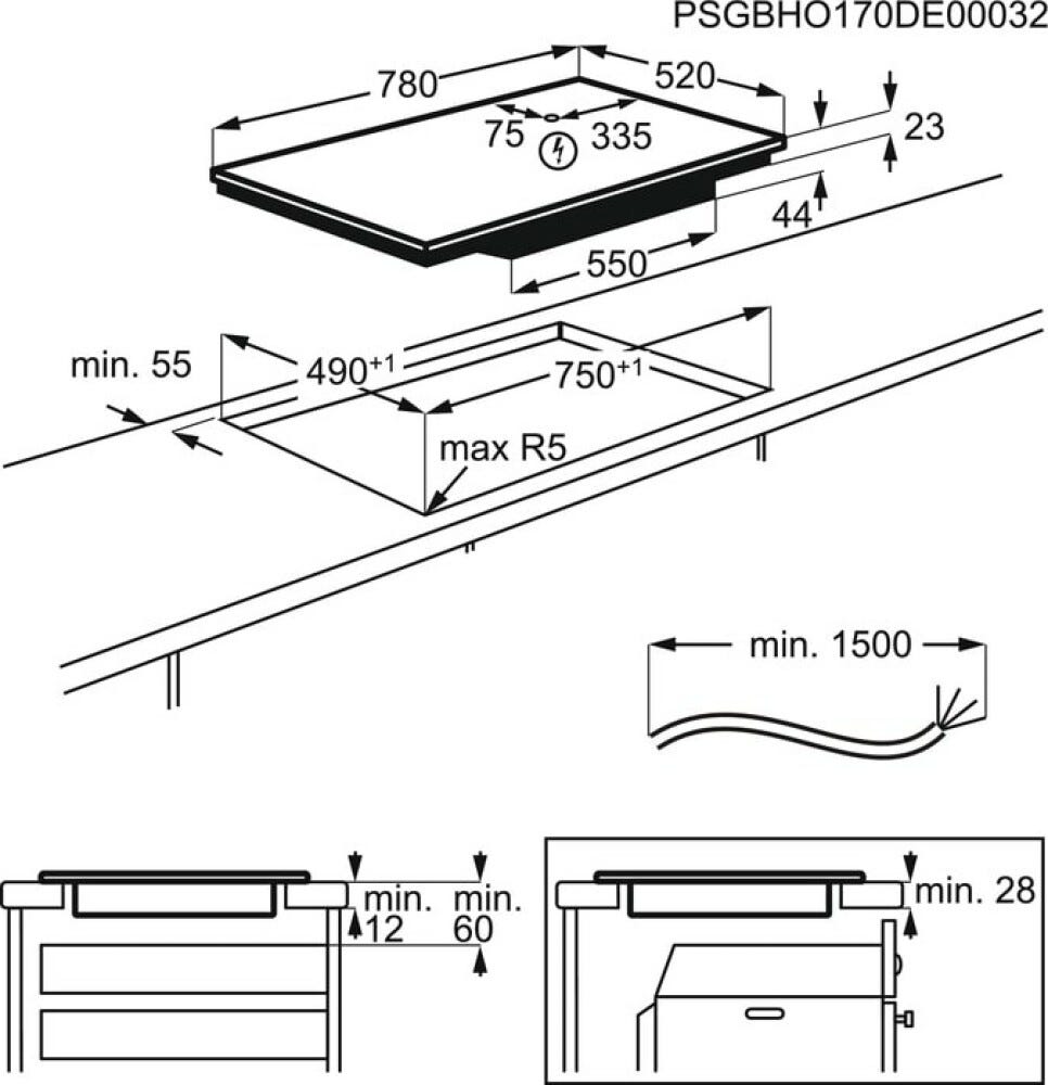 Electrolux EIV85443 FlexiBridge® 800 Piano cottura induzione cm. 78 - vetroceramica nero
