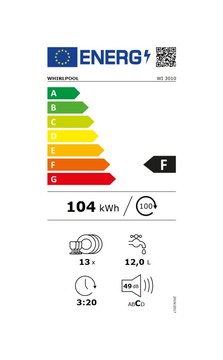 Whirlpool WI 3010 Lavastoviglie integrata totale cm 60 - 13 coperti
