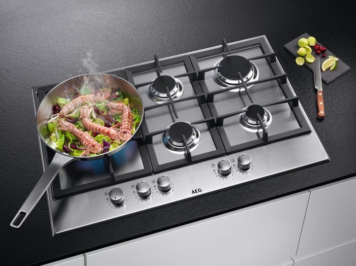 AEG HGB75520SM 6000 Slim Line Piano cottura a gas 75 cm Slim Profile, 5 fuochi, SpeedBurner e Wok, inox