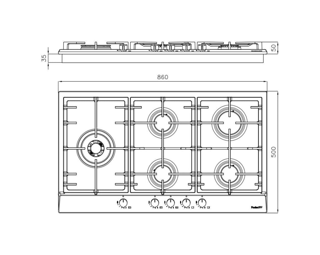 Foster 7016032 Power Piano cottura gas cm 86 - inox spazzolato