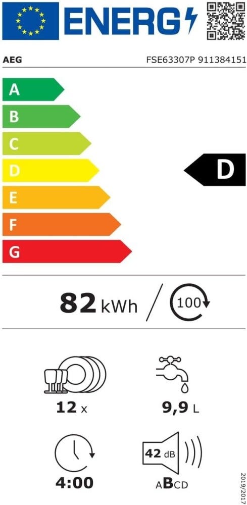 AEG FSE63307P 6000 Lavastoviglie 12 coperti, SatelliteClean®, AirDry, classe energetica D