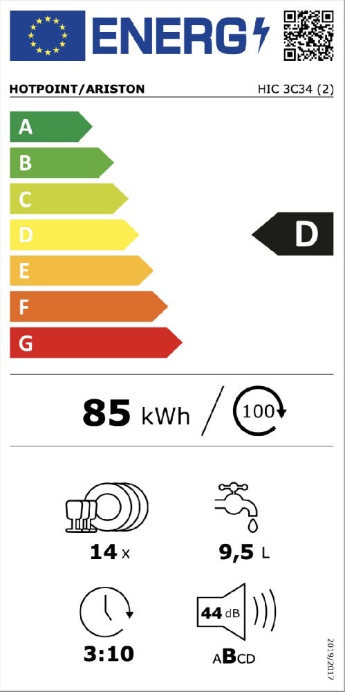 Hotpoint Ariston HIC3C34 Lavastoviglie integrata totale cm 60 - 14 coperti