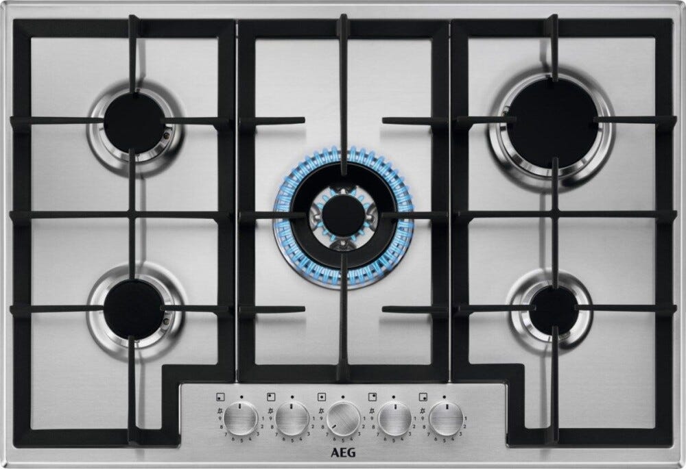 AEG HGB75420SM 6000 Slim line Piano cottura a gas 75 cm, 5 bruciatori, SpeedBurner e griglie in ghisa