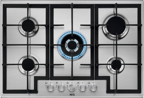 AEG HGB75420SM 6000 Slim line Piano cottura a gas 75 cm, 5 bruciatori, SpeedBurner e griglie in ghisa