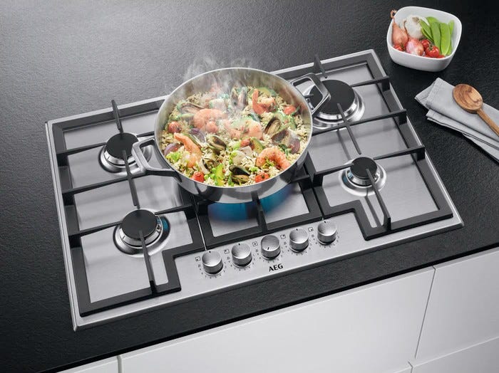 AEG HGB75420SM 6000 Slim line Piano cottura a gas 75 cm, 5 bruciatori, SpeedBurner e griglie in ghisa