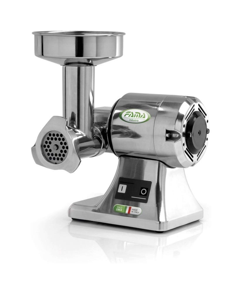 Fama FTSM126 Enterprise Tritacarne con gruppo inox, 230V monofase, 15 kg/h, ingranaggi a bagno d’olio