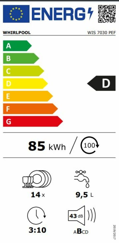 Whirlpool WIS 7030 PEF Lavastoviglie integrata totale cm. 60 - 14 coperti - cerniere sliding