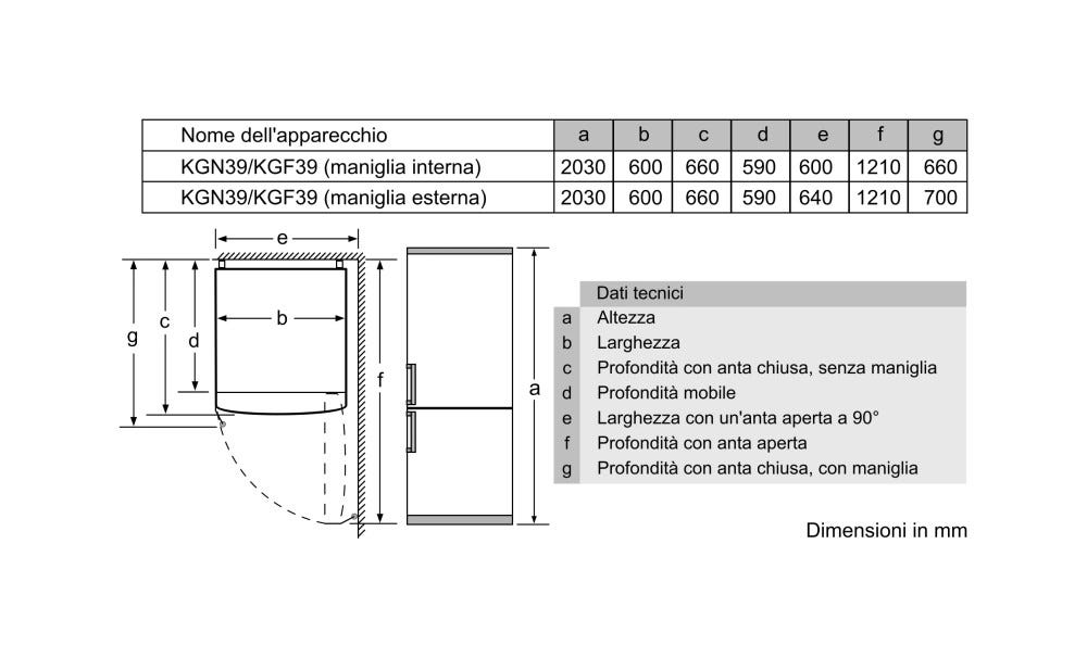 Bosch KGN39VLEB 4 Frigorifero con congelatore a libera installazione - cm. 60 h 203 - lt. 366 - inox