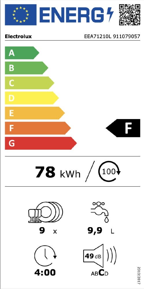 Electrolux EEA71210L Lavastoviglie integrata totale cm. 45 - 9 coperti - cerniere sliding