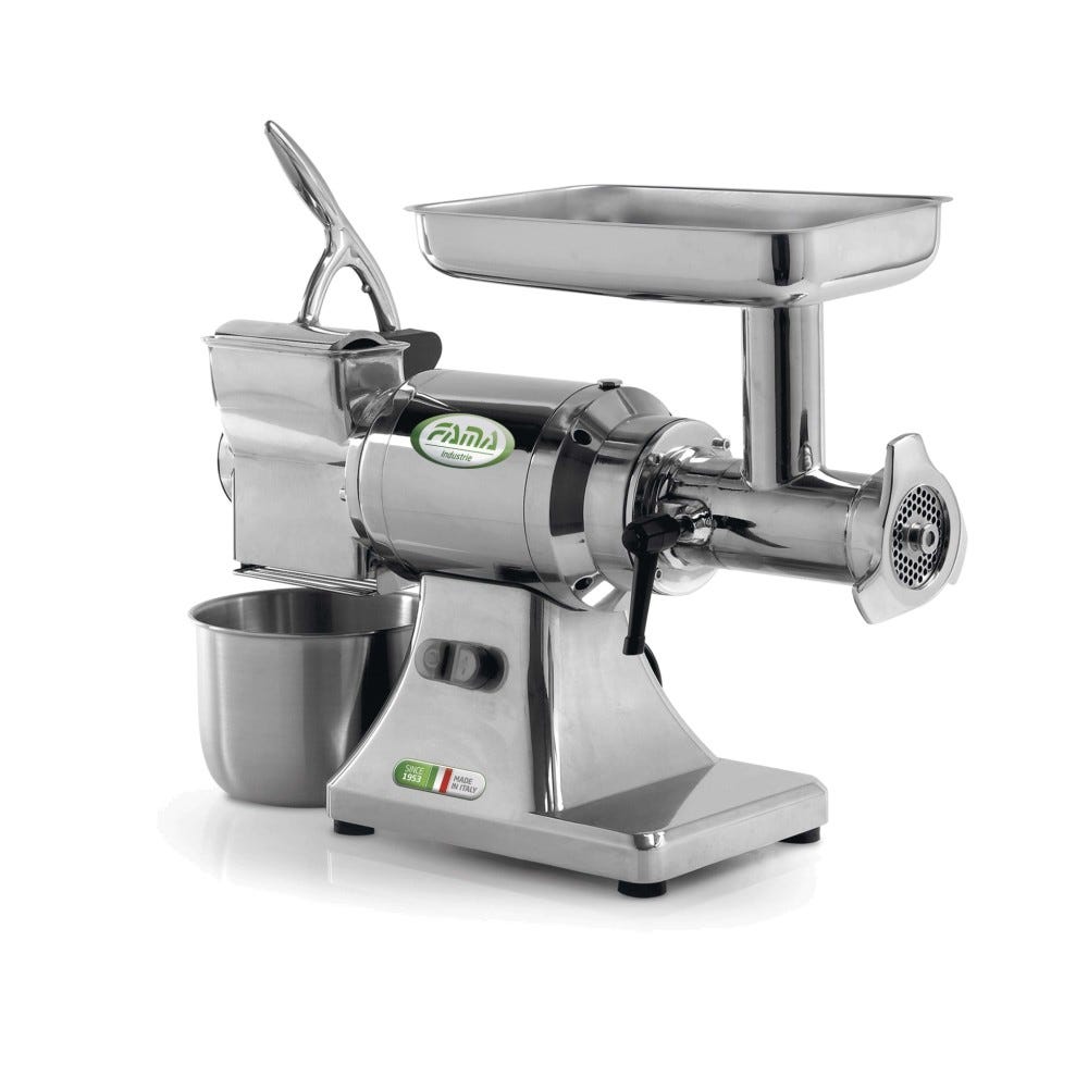 Fama FTGK102 Uniko Tritacarne Grattugia trifase 200/50 kg, gruppo macinazione in acciaio inox completamente smontabile