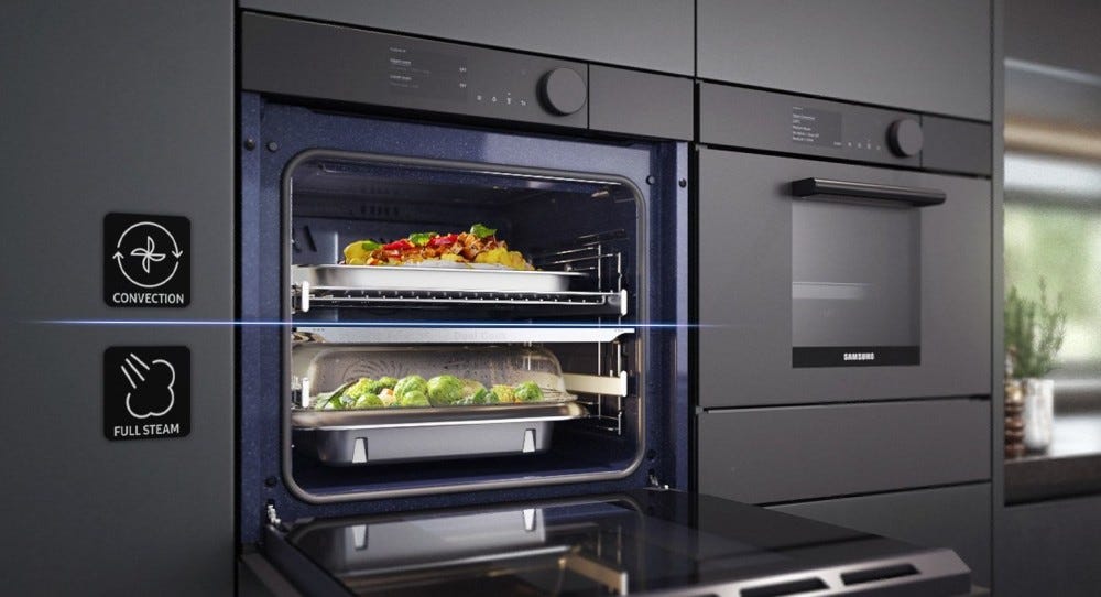 Samsung NV75T9979CD Infinite Line Forno incasso a vapore, Dual Cook, 75 litri, pirolitico, Wi-Fi, classe A+, grafite satinato