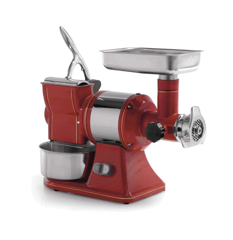 Fama FTGR126 Retrò Tritacarne Grattugia Retrò trifase 200/50 kg, gruppo macinazione in ghisa alimentare
