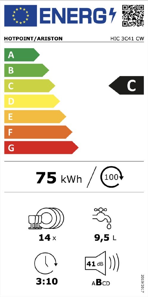 Hotpoint Ariston HIC3C41CW Lavastoviglie integrata totale cm 60 - 14 coperti