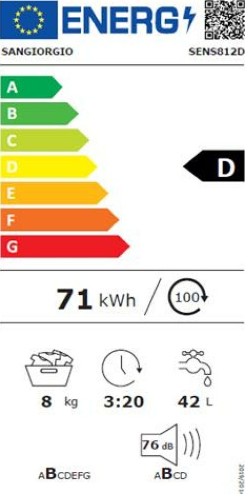 SanGiorgio SENS812D Lavatrice cm. 60 - capacità 8 kg - bianco