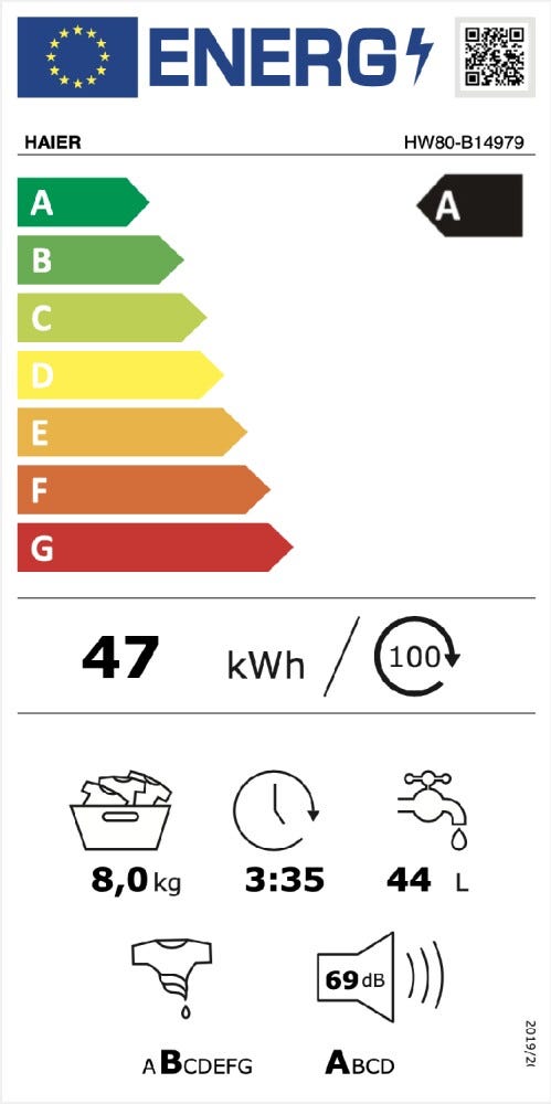 Haier HW80B14979 I-Pro Series 7 Lavatrice slim cm. 60 - profondità cm. 46 - capacità 8 kg - bianco